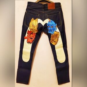Evisu Selvedge Denim Devil Prajna Monsters Colorful Embroidery Jeans NWT w Bag